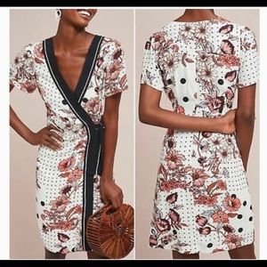 Maeve Anthropologie Dress Aubrey Floral Polka Dot Wrap (Size 2)